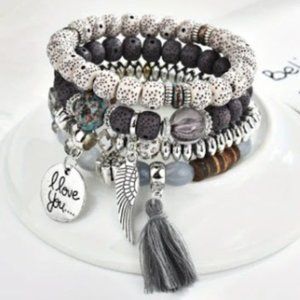 4 Pc Set Bohemian Style Creative Crystal Multilayer Stretchable Bracelet